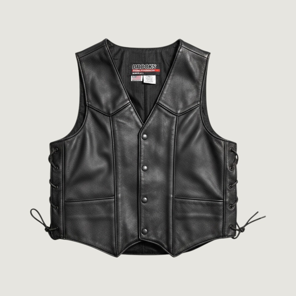 Vintage Brooks Detroit Leather Biker Vest NWT/NOS Mens XS Sportswear Black Heavy